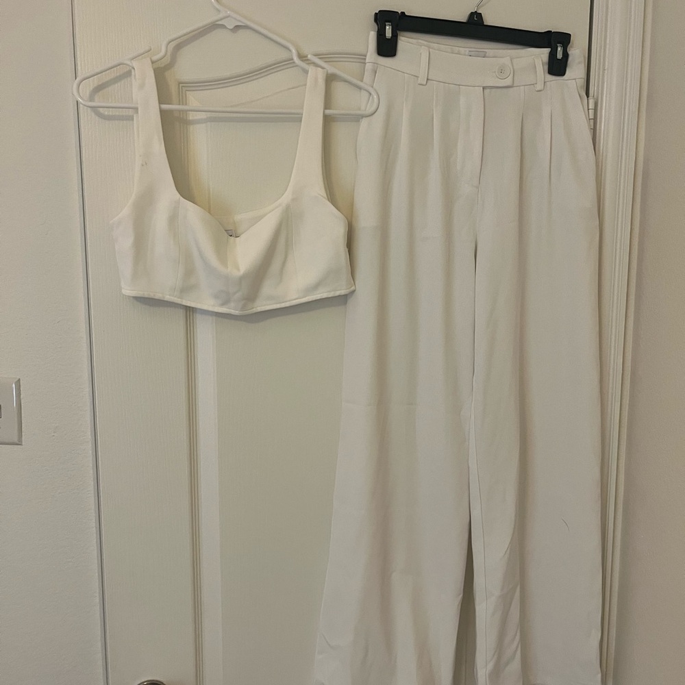 Princess Polly White Wide Leg Pants & Crop Top Set